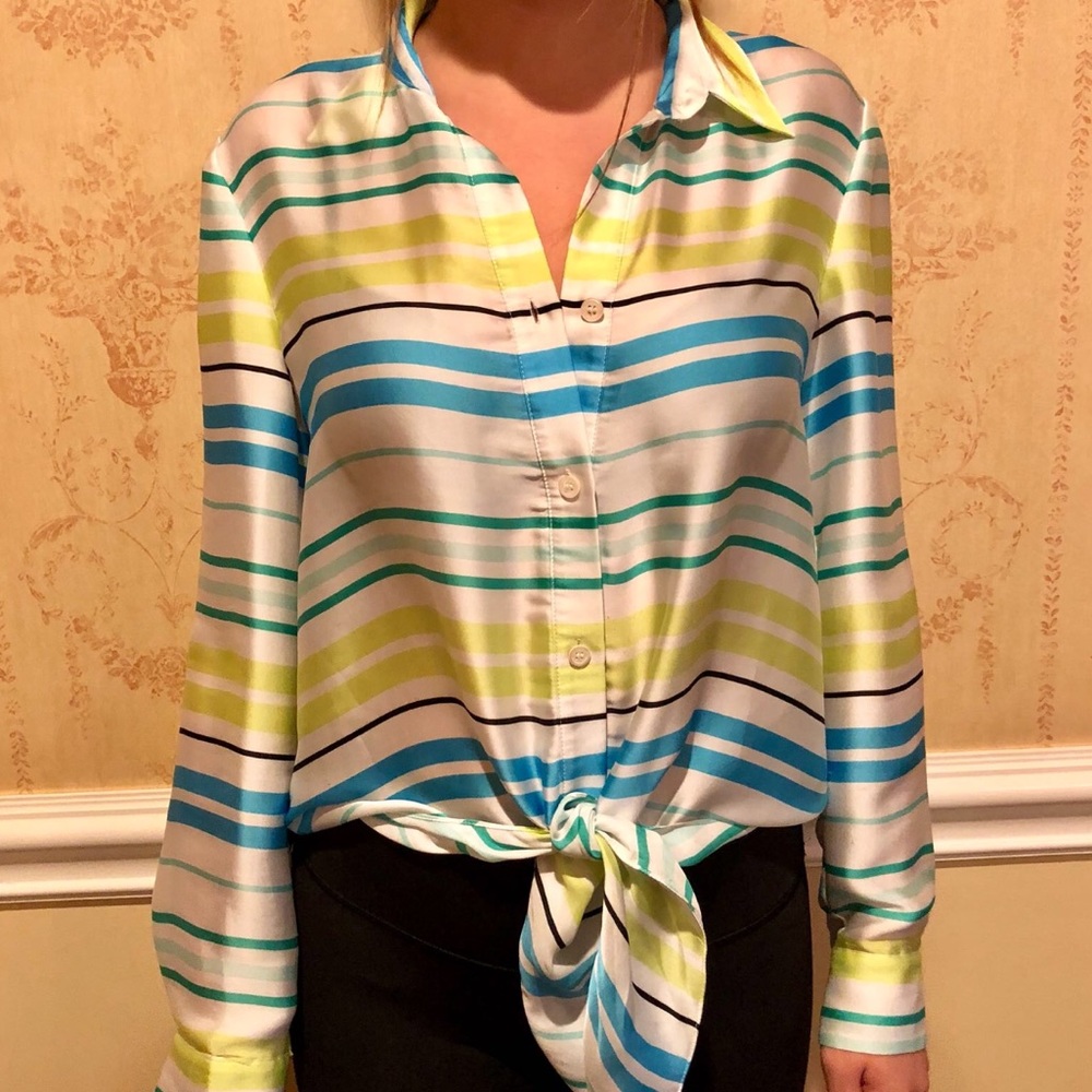 Vince Camuto stripped tie sheer silk top